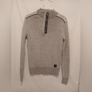 GUESS Men's Ribbed Zip-Up Sweater - Gray and Black